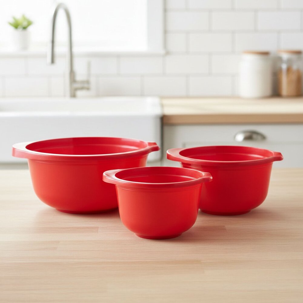 Vintage Rosti Denmark Red Mixing Bowls Set of 3 Lightweight 1980s Erik Lehmann